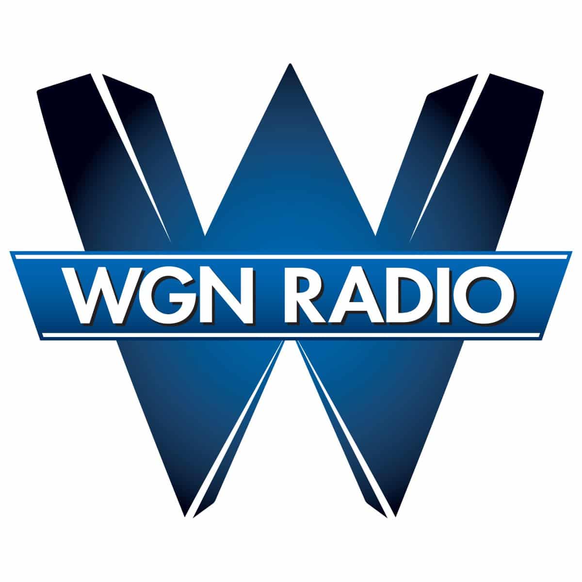 Wgn radio logo on a white background with a stock market theme.