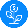 A busykid icon featuring a plant with a dollar sign on it.