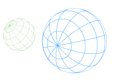 A blue sphere and a green sphere with distinct features.