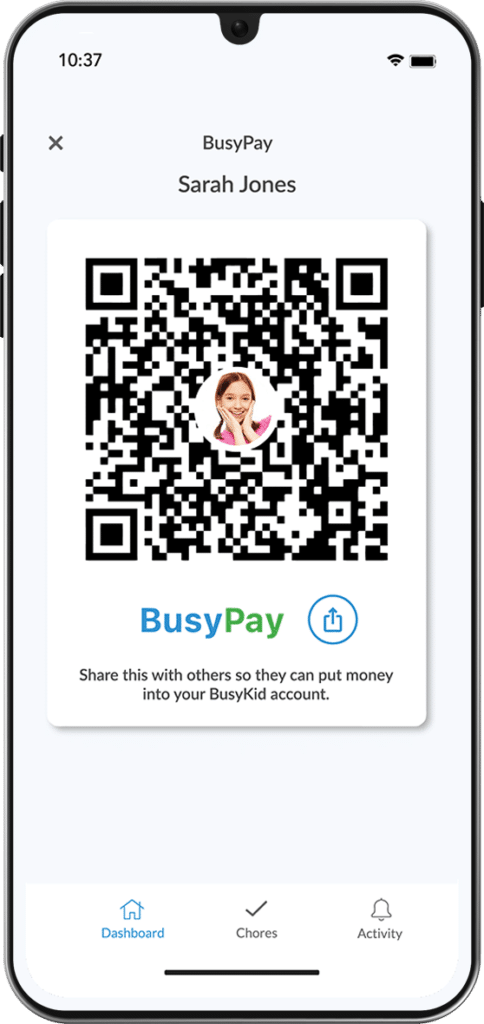 The Busypay app allows users to easily scan QR codes on their smart phone, providing convenient access to various features.