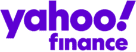 Yahoo finance logo on a purple background.